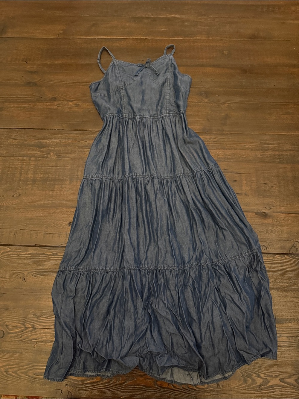 Zumiez Dark Blue Chambray Tiered Maxi Dress